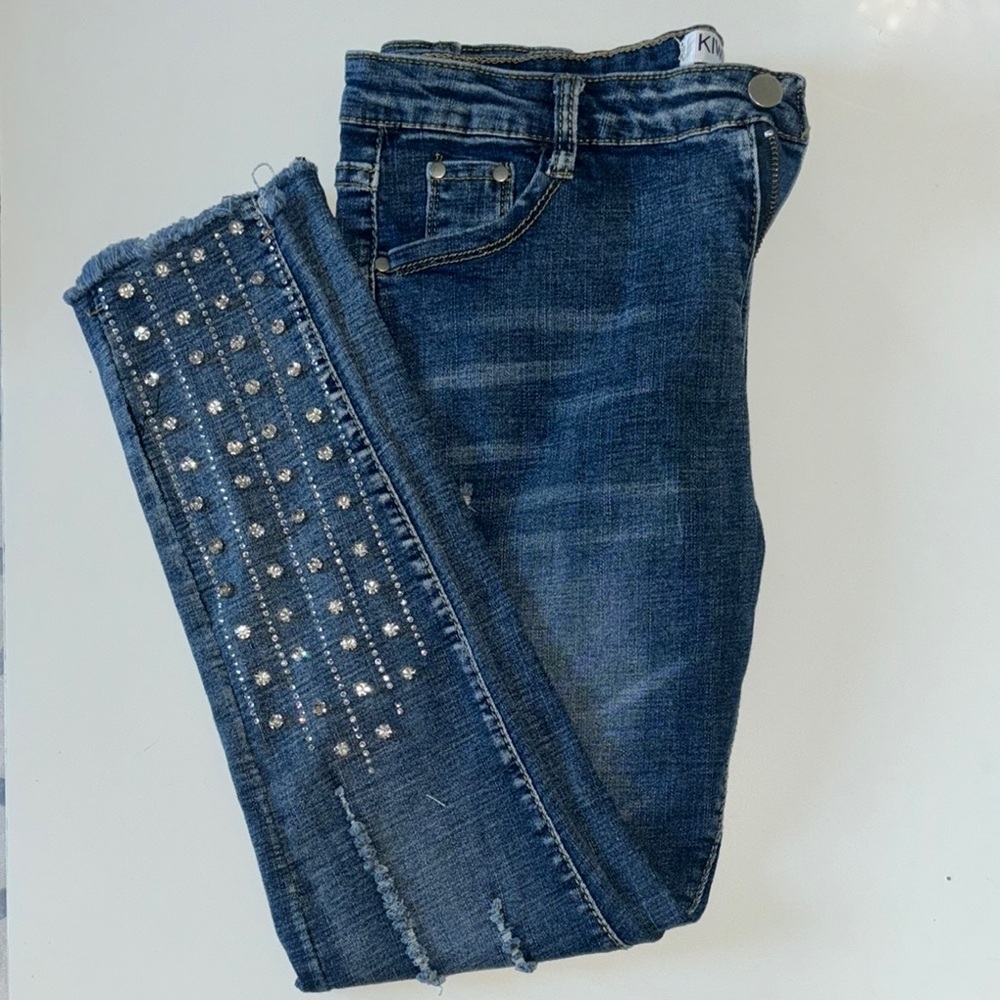 Women's Blue Jeans with Rhinestone Detailing - Picture 1 of 4